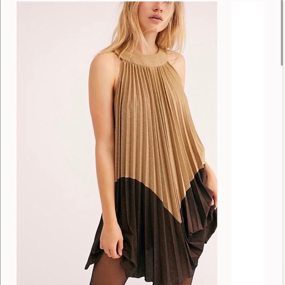 *NWT* free people sz S gold and brown mini dress